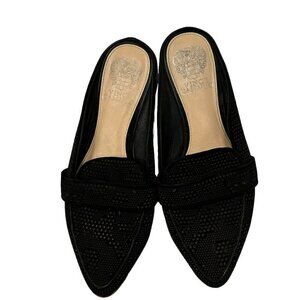 Vince Camuto Kaylana Suede Mules Women 6.5 Black Perforated Leather Shoes Career